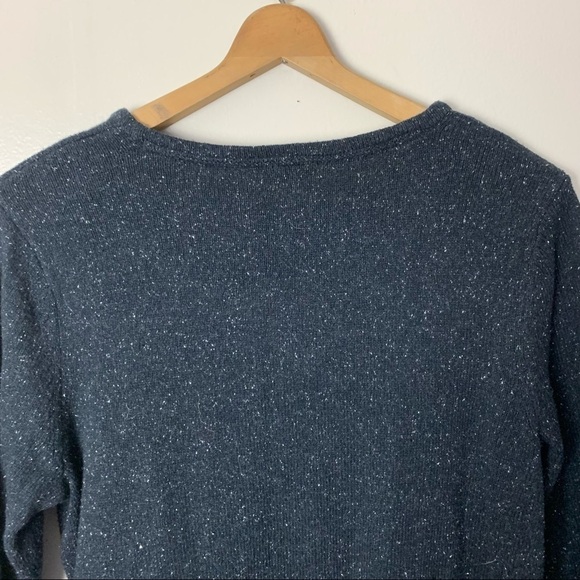 [J.Jill] Dark Gray/Black Speckled Print Long Sleeve Tie Detail Sweater - Picture 8 of 8